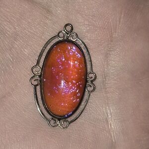 Vintage Sterling Silver‎ Dragons Breath Cabochon Pendant Art Deco 1 ⁷/¹⁶ X 3/4"